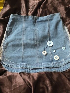 Altar'd State Light Blue Denim Mini Skirt with Decorative Buttons